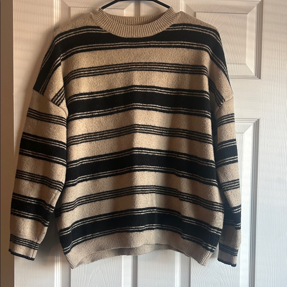 Striped Navy and Tan Women’s Sweater